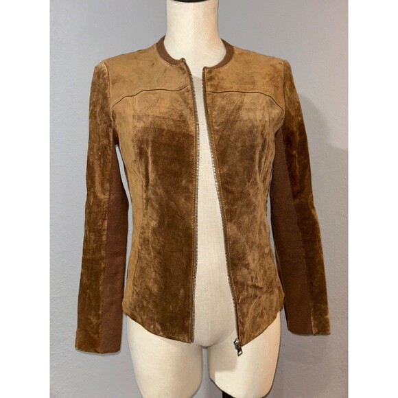 Soia & Kyo Women's Genuine Suede Jacket Size S Zip Up Knit Inset Quiet Luxury - Picture 7 of 10
